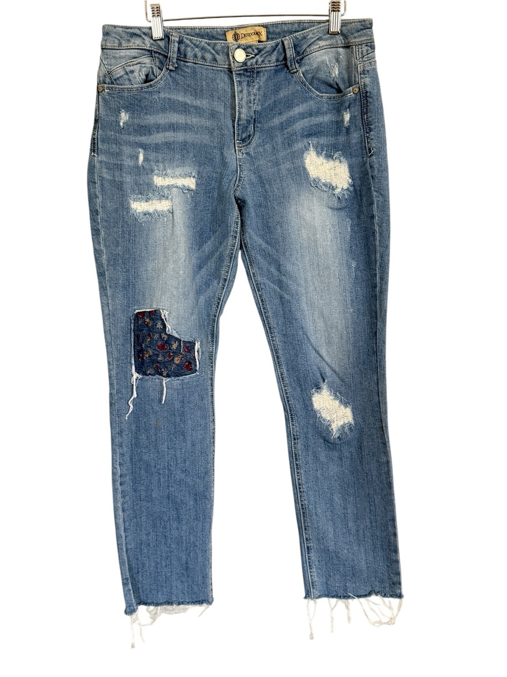 Democracy Girlfriend Jeans Floral Patch Distressed Raw Hem Women’s Size 12